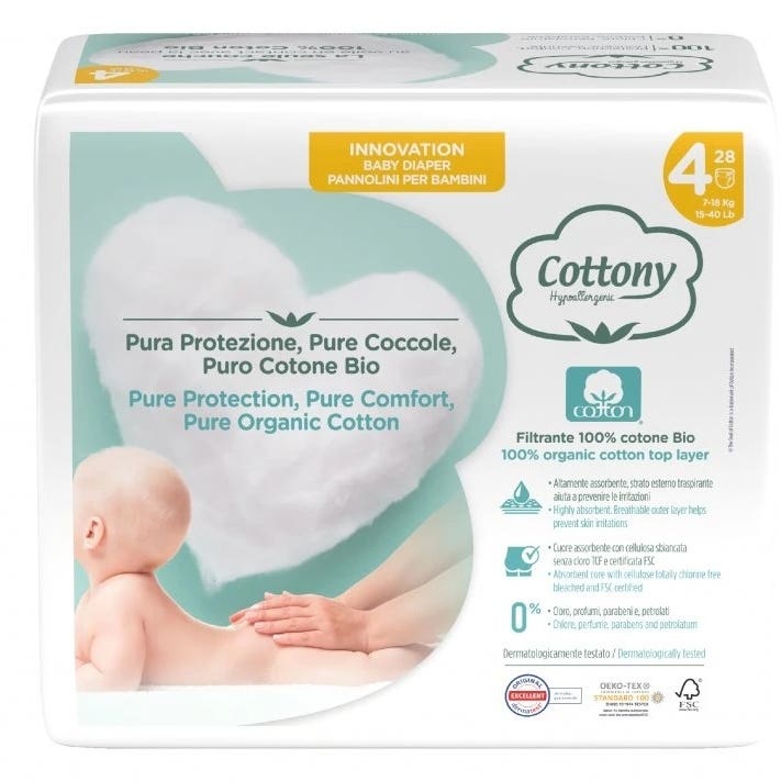 Cottony Jednorázové dětské pleny z bio bavlny 4 7-18 kg 28 ks