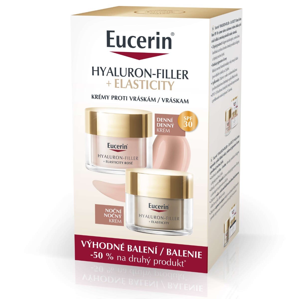 Eucerin Hyaluron Filler+ Elasticity Denní krém Rosé SPF 30 50 ml + Noční krém 50 ml Promo balení 2024