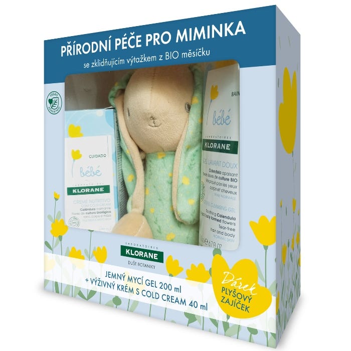 Klorane Bebe Xmass Jemný mycí gel 200 ml + Výživný krém 40 ml a plyšový zajíček