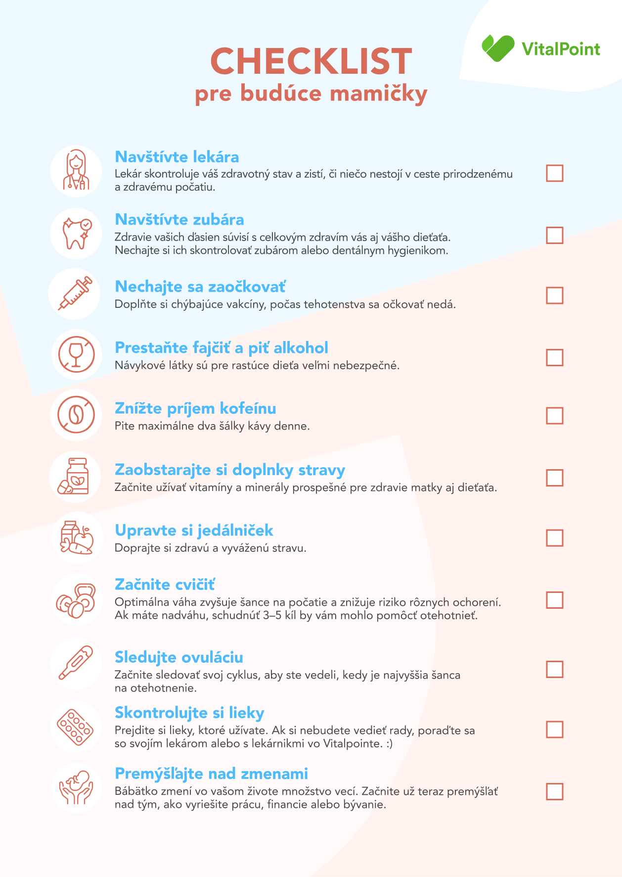 Infografika Checklist pre buduce mamičky